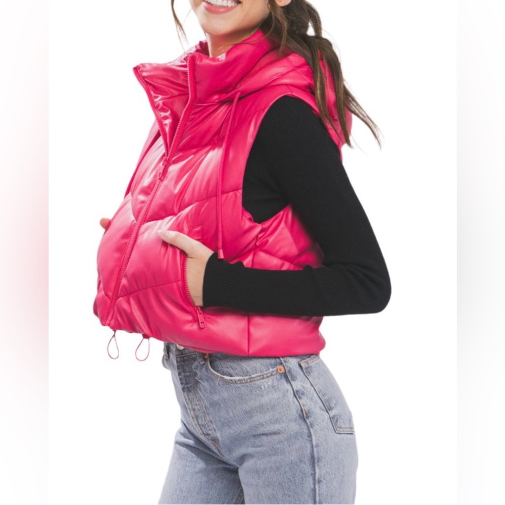 Love Tree Bright Pink Girl Vest, Faux Leather, Size Small. - Picture 3 of 15